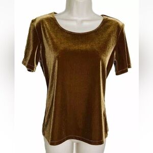 Vintage GEMILLI Womens Velour Velvet Blouse Size S Gold Short Sleeve Dressy -USA
